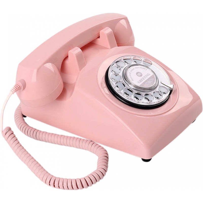 169,95 € 送料無料 | Audio Guest Book ロータリー ダイヤル スタイルのレトロな電話。 GPO 706-746 イギリスのレプリカ電話。 ピンク色. 英国スタイルのウェディングフォン ピンク カラー