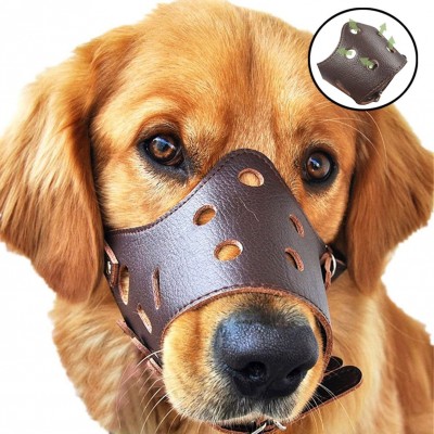 27,99 € Free Shipping | 2 units box Small (S) Pet Muzzles Adjustable leather anti-biting breathable pet puppy muzzles mask Brown