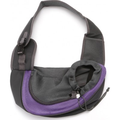 Small (S) Pet puppy carrier. Sling front mesh travel tote. Shoulder bag for pets. Silicone bowl Purple