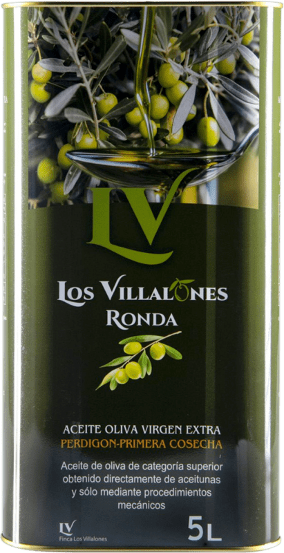 Envio grátis | Azeite de Oliva Los Villalones Perdigón AOVE Virgem Extra Málaga Espanha Hojiblanca Lata Especial 5 L