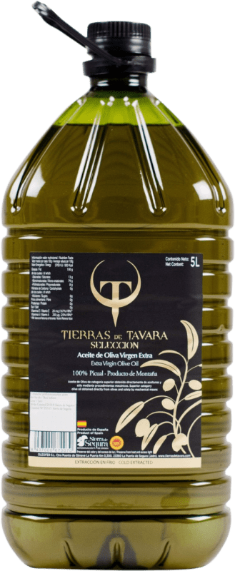 38,95 € Envío gratis | Aceite de Oliva Tierras de Tavara Selección, AOVE Virgen Extra D.O. Sierra de Segura Garrafa 5 L PET