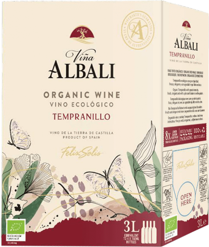 Бесплатная доставка | Красное вино Félix Solís Viña Albali Seco — Сухое I.G.P. Vino de la Tierra de Castilla Кастилья-Ла-Манча Испания Tempranillo — Темпранильо Organic — Органический Bag in Box — вино в коробке 3 L