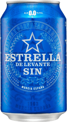 Kostenloser Versand | 24 Einheiten Box Bier Estrella de Levante Spanien Alu-Dose 33 cl Alkoholfrei