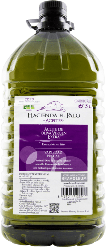 Envoi gratuit | Huile d'Olive Hacienda el Palo PET Andalousie Espagne Picual Carafe 5 L