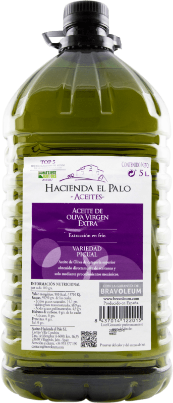 53,95 € Envío gratis | Aceite de Oliva Hacienda el Palo AOVE Virgen Extra Garrafa 5 L PET