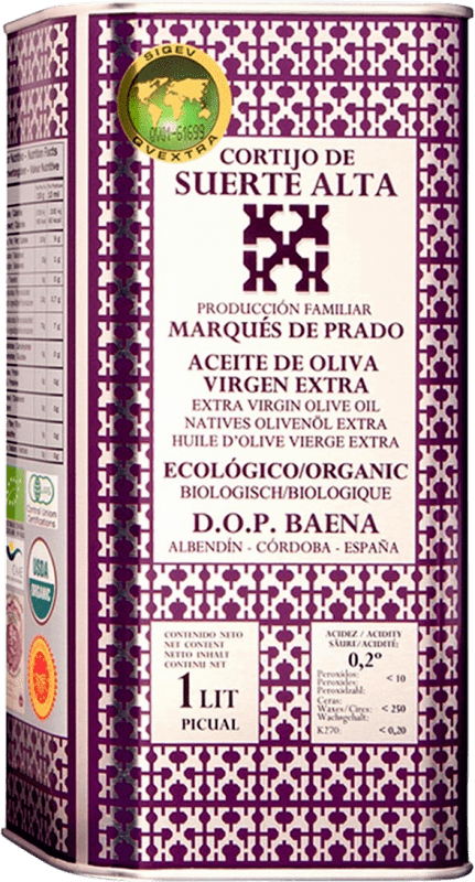 Бесплатная доставка | Оливковое масло Cortijo de Suerte Alta D.O. Baena Андалусия Испания Picual Большая банка 1 L