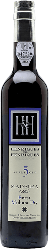 Kostenloser Versand | Verstärkter Wein H&H Henriques & Henriques Medium Dry I.G. Madeira Madeira Portugal 5 Jahre Medium Flasche 50 cl