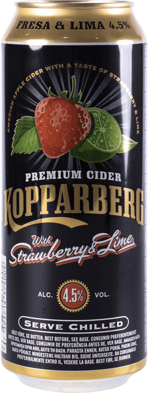 76,95 € Envoi gratuit | Boîte de 24 unités Cidre Kopparberg Canette Medium 50 cl Fresa — Fraise, Lima — Citron Vert