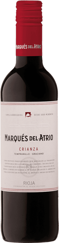 107,95 € Kostenloser Versand | 12 Einheiten Box Rotwein Marqués del Atrio Tinto Alterung D.O.Ca. Rioja Halbe Flasche 37 cl