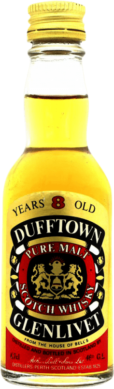 18,95 € Envio grátis | Whisky Single Malt Glenlivet Dufftown 8 Anos Garrafinha Miniatura 4 cl