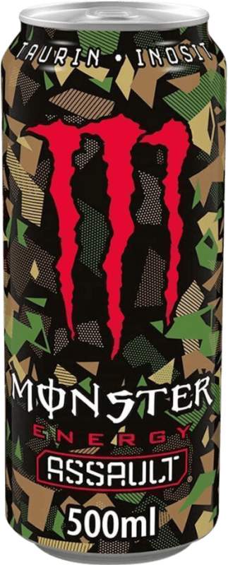 Envio grátis | Caixa de 12 unidades Bebida Energética Monster Energy Assault Irlanda Garrafa Medium 50 cl