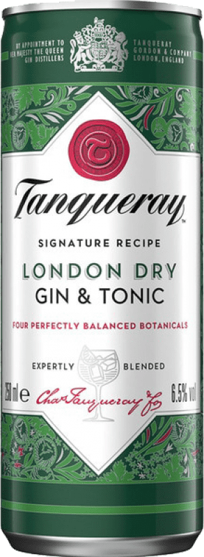 Envio grátis | Caixa de 12 unidades Refrescos e Mixers Tanqueray London Dry Gin & Tonic Reino Unido Lata 25 cl