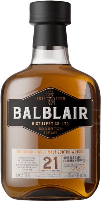 免费送货 | 威士忌单一麦芽威士忌 Balblair 高地 英国 21 岁 70 cl 不含酒精