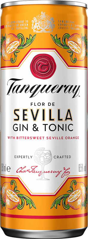 79,95 € Kostenloser Versand | 12 Einheiten Box Gin Tanqueray Flor de Sevilla Gin Tonic Kleine Flasche 25 cl