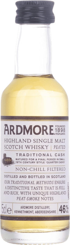 Envio grátis | Whisky Single Malt Ardmore Traditional Peated Highlands Reino Unido Garrafa Miniatura 5 cl