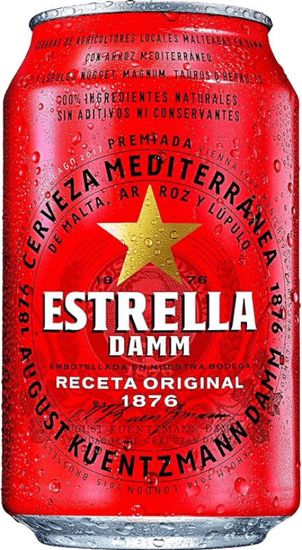 Kostenloser Versand | 24 Einheiten Box Bier Estrella Damm Lager Mediterránea Spanien Alu-Dose 33 cl