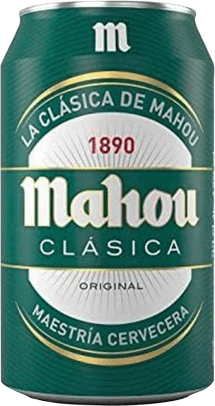 Kostenloser Versand | 24 Einheiten Box Bier Mahou Clásica Lager Dorada Spanien Alu-Dose 33 cl