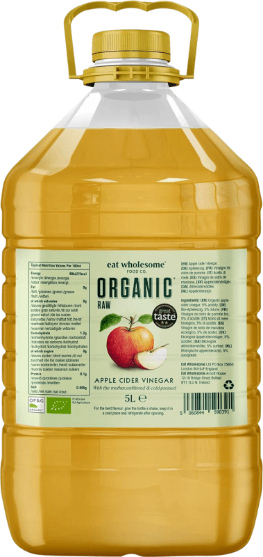 免费送货 | 醋 Eat Wholesome Raw with The Mother Unfiltered — 未过滤 英国 Organic — 有机 塑料桶 5 L Apple — 苹果, Cider — 苹果酒