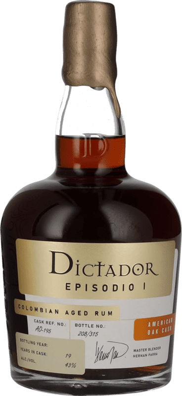Envio grátis | Rum Dictador Episodio I American — Americano, Oak Cask Finish — Acabado em Barrica de Carvalho Colômbia 19 Anos 70 cl
