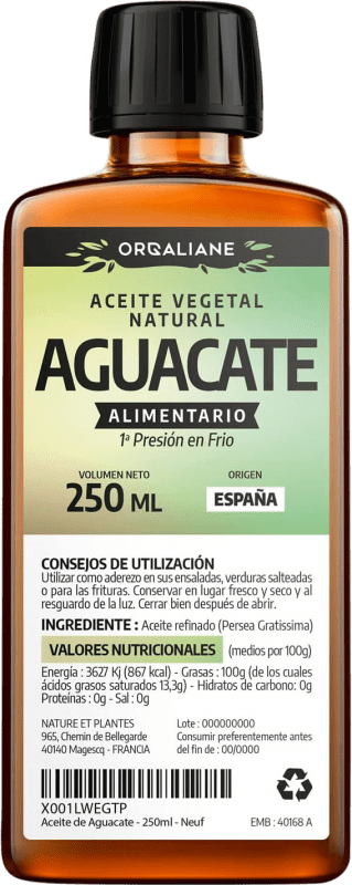 Kostenloser Versand | Speiseöl Orgaliane Aguacate Spanien Kleine Flasche 25 cl