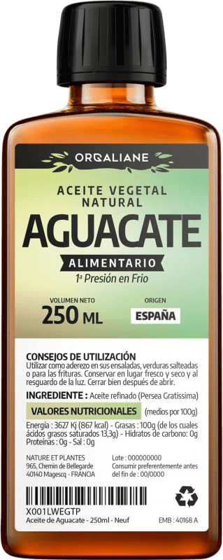 Spedizione Gratuita | Olio Vegetale Orgaliane Spagna Bottiglietta 25 cl Aguacate — Avocado