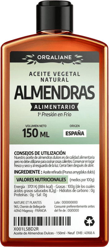 Envío gratis | Aceite de Cocina Orgaliane Almendras Dulces España Botellín 15 cl