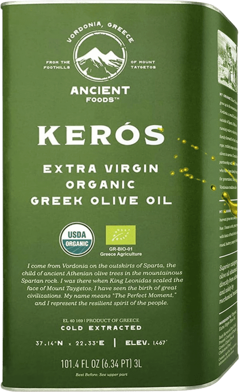 Envío gratis | Aceite de Oliva Ancient Foods. Virgen Extra Kerós Tradicional Bio Grecia Lata Especial 3 L