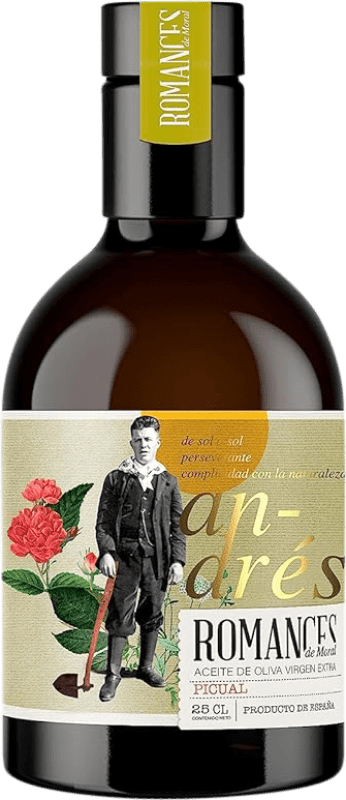 Kostenloser Versand | 4 Einheiten Box Olivenöl Romances de Moral. Virgen Extra Spanien Picual Kleine Flasche 25 cl