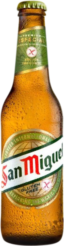 Kostenloser Versand | 24 Einheiten Box Bier San Miguel Spezial Andalusien Spanien Drittelliterflasche 33 cl Glutenfrei