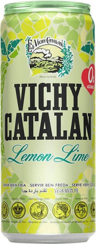 Kostenloser Versand | 24 Einheiten Box Wasser Vichy Catalan Lima Katalonien Spanien Alu-Dose 33 cl