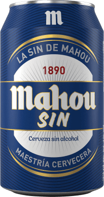 Kostenloser Versand | 24 Einheiten Box Bier Mahou SIN Gemeinschaft von Madrid Spanien Alu-Dose 33 cl Alkoholfrei