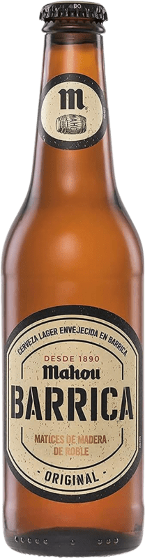 Kostenloser Versand | 12 Einheiten Box Bier Mahou Barrica Original Gemeinschaft von Madrid Spanien Drittel-Liter-Flasche 33 cl