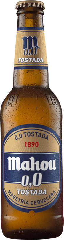 Kostenloser Versand | 30 Einheiten Box Bier Mahou Tostada 0,0 Vidrio RET Gemeinschaft von Madrid Spanien Kleine Flasche 20 cl Alkoholfrei