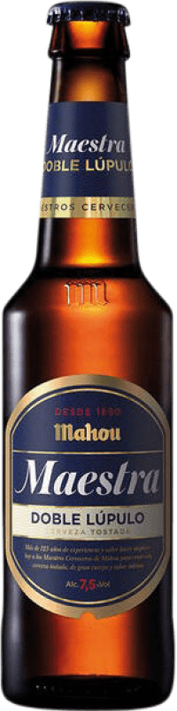 Free Shipping | 24 units box Beer Mahou Maestra Vidrio RET Madrid's community Spain One-Third Bottle 33 cl