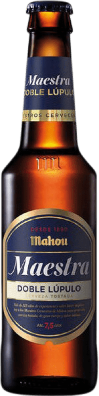Kostenloser Versand | 24 Einheiten Box Bier Mahou Maestra Tostada — Dunkel Gemeinschaft von Madrid Spanien Drittelliterflasche 33 cl Glas RET
