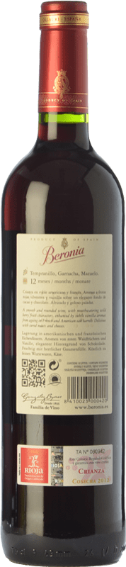 7,95 € Free Shipping | Red wine Beronia Crianza D.O.Ca. Rioja The Rioja Spain Tempranillo, Grenache, Graciano Bottle 75 cl