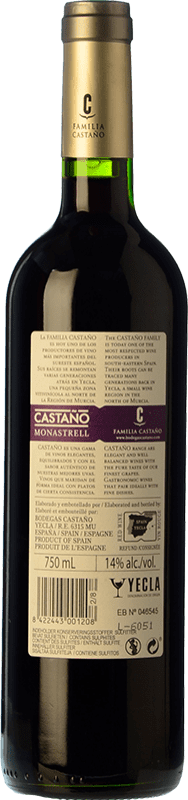8,95 € Envío gratis | Vino tinto Castaño Joven D.O. Yecla Región de Murcia España Monastrell Botella 75 cl