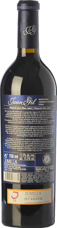 25,95 € | Red wine Juan Gil Etiqueta Azul Crianza D.O. Jumilla Castilla la Mancha Spain Syrah, Cabernet Sauvignon, Monastrell Bottle 75 cl