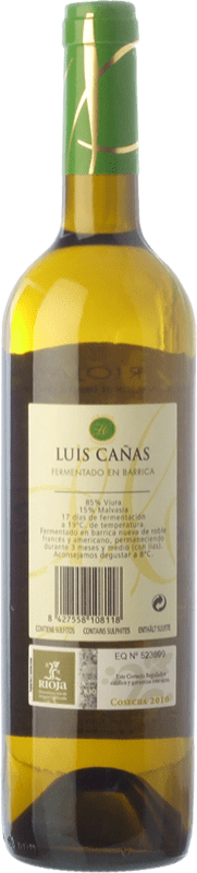 16,95 € Envío gratis | Vino blanco Luis Cañas Fermentado en Barrica Crianza D.O.Ca. Rioja La Rioja España Viura, Malvasía Botella 75 cl