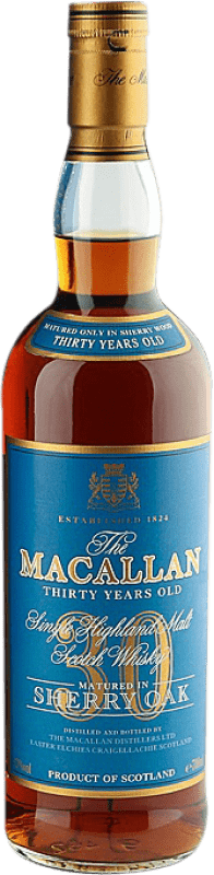 Kostenloser Versand | Single Malt Whisky Macallan Sherry Blue — Edition Blau, Oak Cask — Eichenfass Großbritannien 30 Jahre 70 cl