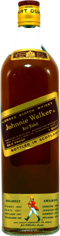 Free Shipping | Whisky Blended Johnnie Walker 1 Quart 0.946 L Collector's Specimen 1970's United Kingdom 1 L