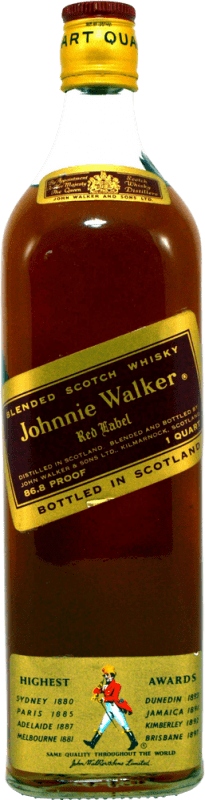 Whisky Blended Johnnie Walker Red Label 1 Quart 0.946 L 1970's Reino Unido 1 L Ejemplar Coleccionista No Apto para Consumo