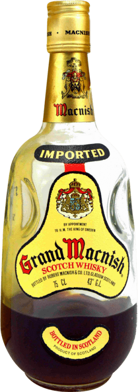 Envio grátis | Whisky Blended Grand Macnish Botella muy Mermada Espécime de Colecionador década de 1970 Reino Unido 75 cl