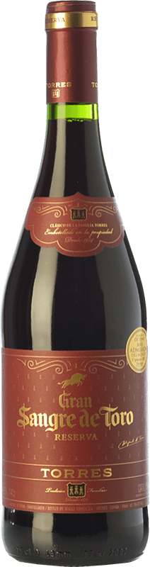13,95 € Free Shipping | Red wine Torres Gran Sangre de Toro Reserva D.O. Catalunya Catalonia Spain Syrah, Grenache, Mazuelo, Carignan Bottle 75 cl