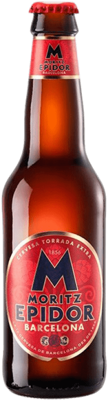 Envio grátis | Caixa de 12 unidades Cerveja Moritz Epidor Catalunha Espanha Garrafa Terço 33 cl