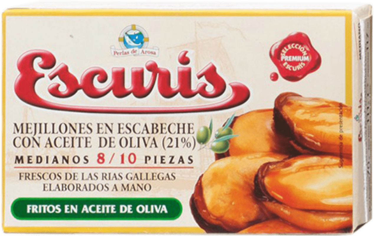 Envio grátis | Conservas de Marisco Escurís Mejillón en Escabeche Espanha 8/10 Peças