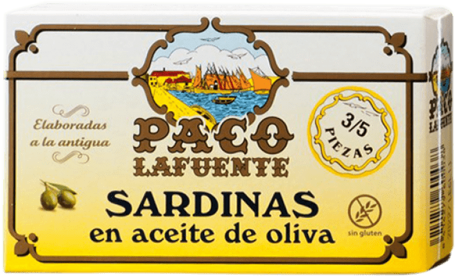 2,95 € Envio grátis | Conservas de Pescado Conservera Gallega Paco Lafuente Sardinas en Aceite de Oliva 3/5 Peças