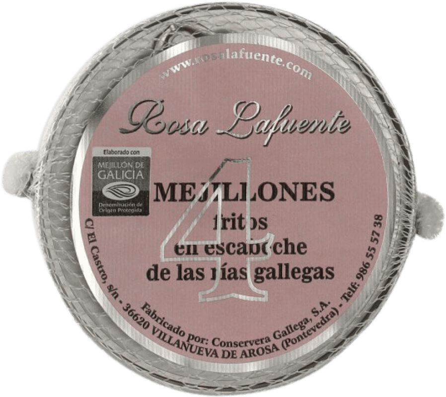 9,95 € Envio grátis | Conservas de Marisco Conservera Gallega Rosa Lafuente Mejillones en Escabeche 4 Peças