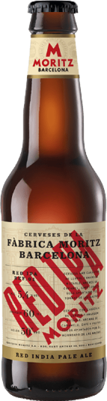 15,95 € Envio grátis | Caixa de 12 unidades Cerveja Moritz Red Ipa Garrafa Terço 33 cl