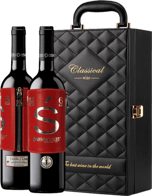 Esencias Luxury case with 2 Exclusive Premium Wines LIMITED EDITION Leather Label and Set of 4 Accessories Aged